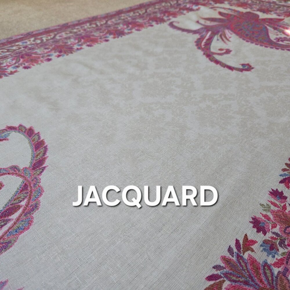 NWOT Cashmere Kashmiri Scarf Shawl Jacquard Embroidered Pink Purple - Picture 4 of 16
